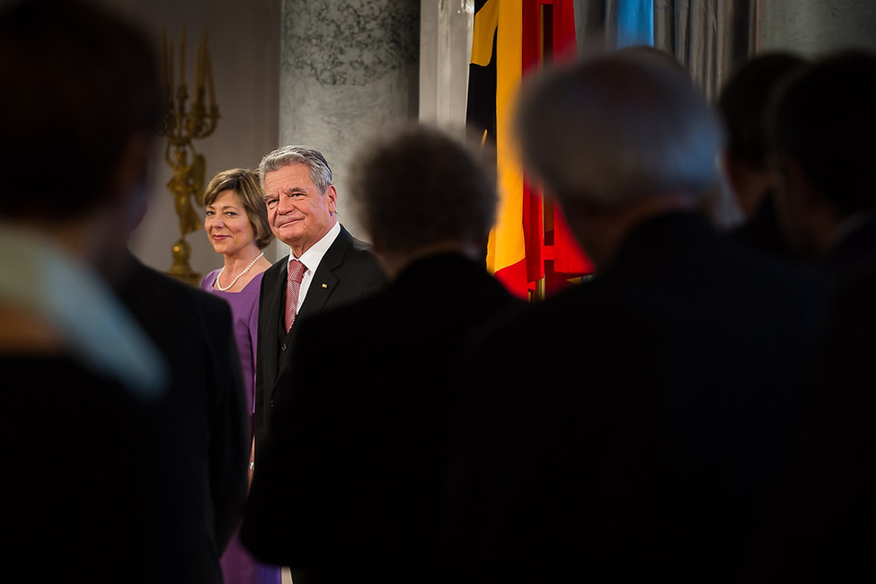 Bundespräsident Joachim Gauck und Daniela Schadt beim Neujahrsempfang mit Repräsentanten des öffentlichen Lebens sowie engagierten Bürgern