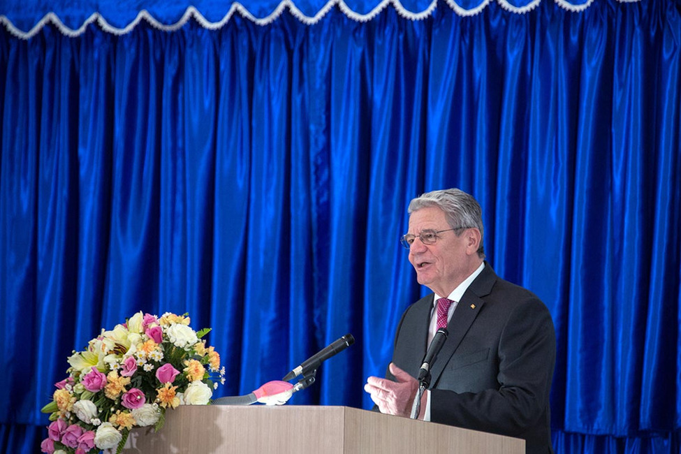 Bundespräsident Joachim Gauck hält eine Rede anlässlich der Eröffnung des Delegiertenbüros der Deutschen Wirtschaft