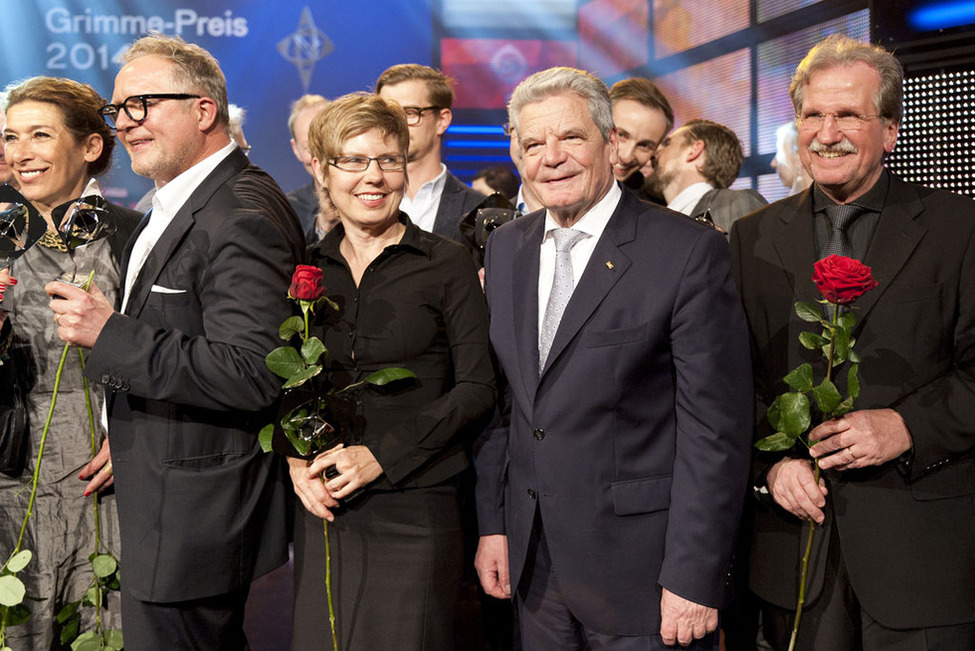 Bundespräsident Joachim Gauck mit Grimme-Preisträgern im Theater der Stadt Marl