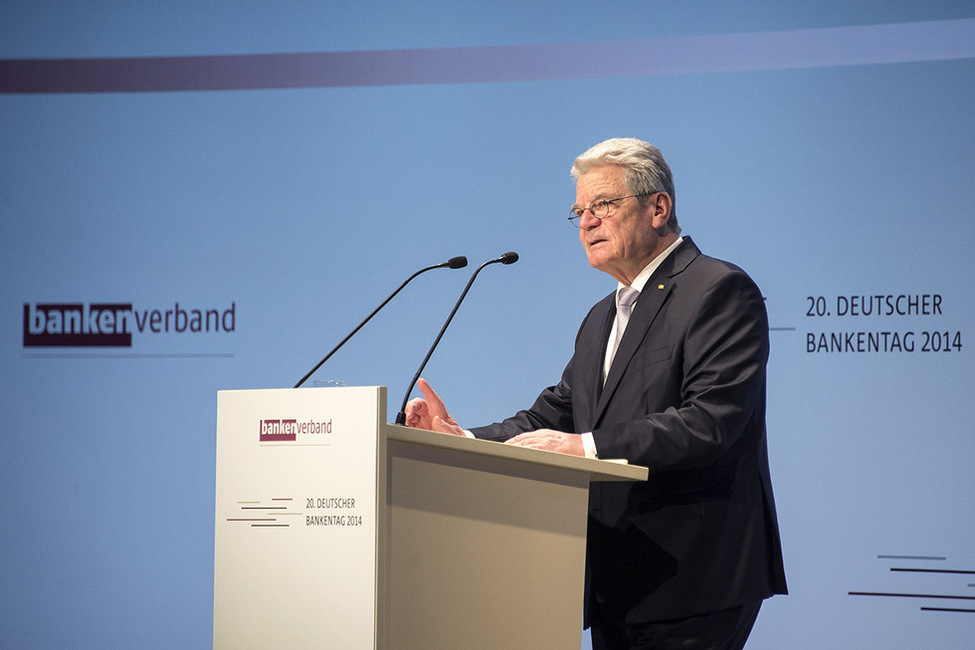 Bundespräsident Joachim Gauck bei seiner Ansprache zur Eröffnung des 20. Deutschen Bankentages