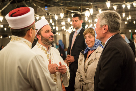 Bundespräsident Joachim Gauck und Daniela Schadt besuchen die Blaue Moschee in Istanbul