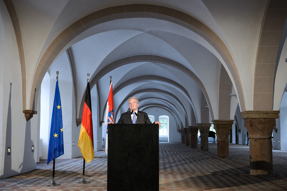 Bundespräsident Joachim Gauck bei seiner Ansprache im Laiendormitorium des Klosters Eberbach