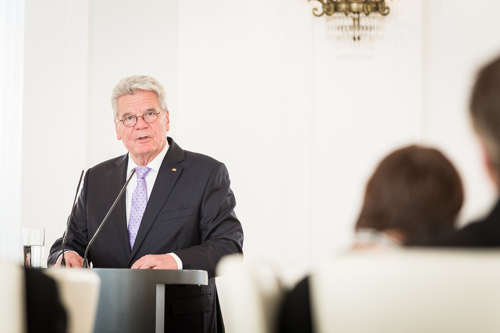 Bundespräsident Joachim Gauck bei seiner Ansprache anlässlich des Ordens Pour le mérite für Wissenschaften und Künste
