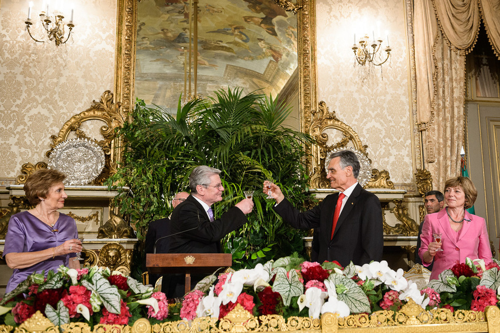 Bundespräsident Joachim Gauck und Daniela Schadt beim Staatsbankett, gegeben vom portugiesischen Präsidenten, Aníbal António Cavaco Silva
