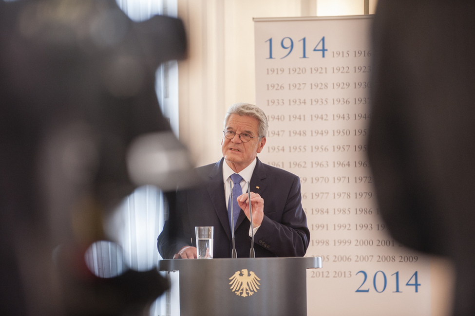 Bundespräsident Joachim Gauck bei der Rede zur Gedenkveranstaltung '1914 – 2014. Hundert europäische Jahre' in Schloss Bellevue