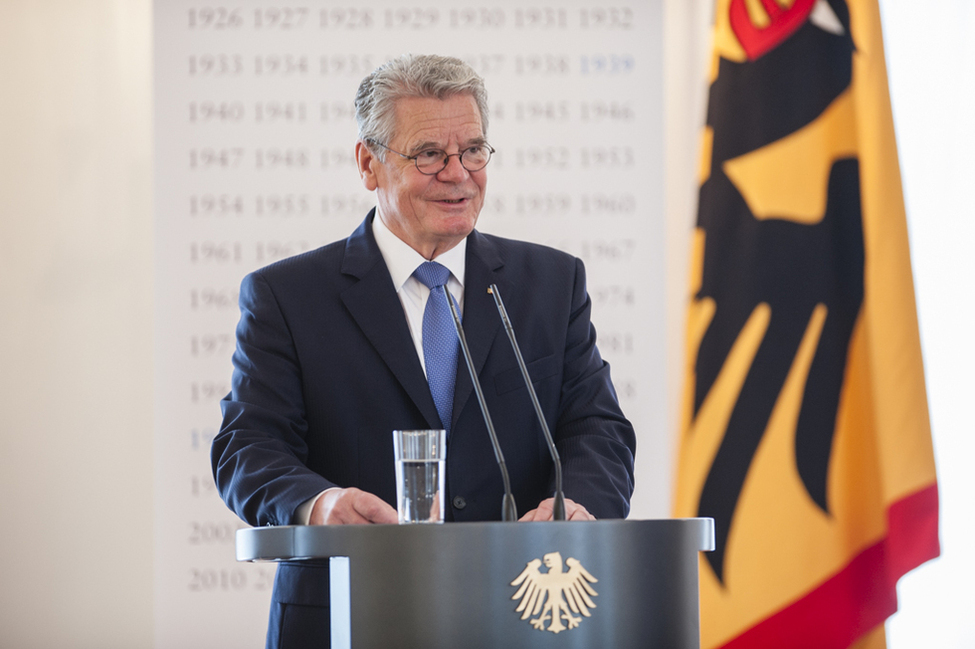 Bundespräsident Joachim Gauck bei der Begrüßungsansprache in Schloss Bellevue anlässlich der Gedenkveranstaltung '1914 – 2014. Hundert europäische Jahre'