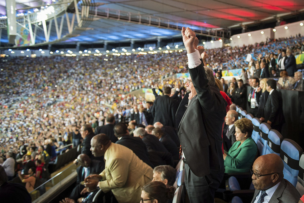 Bundespräsident Joachim Gauck beim Finalspiel der Fußballweltmeisterschaft 2014 im Maracanã-Stadion in Rio de Janeiro 