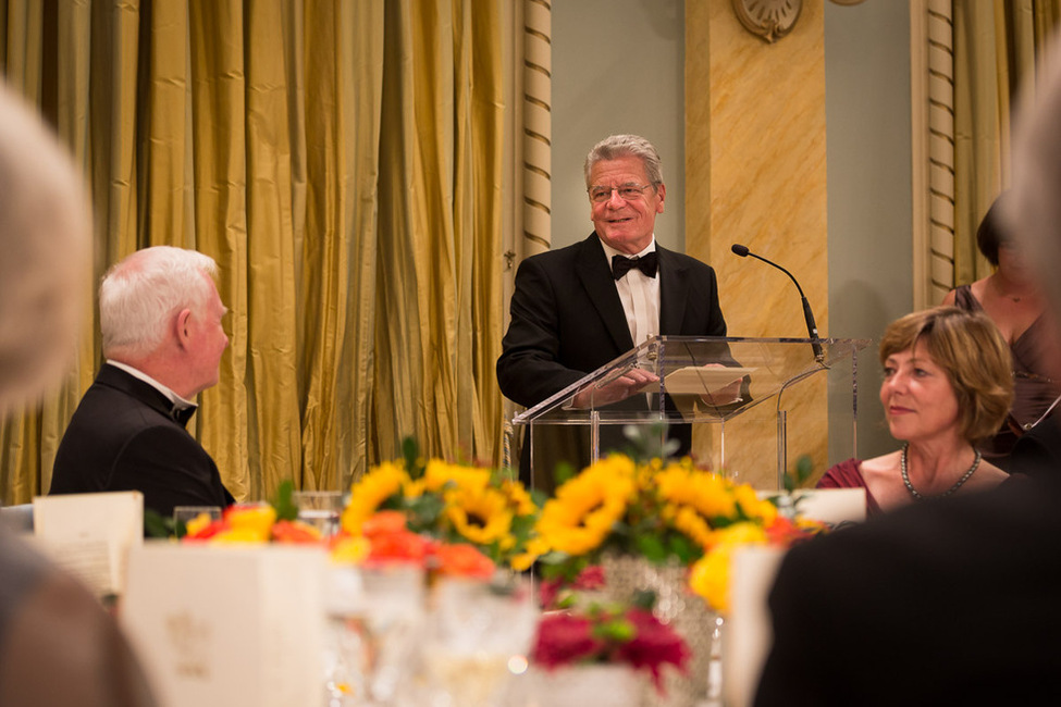 Bundespräsident Joachim Gauck hält während des Staatsbanketts im Rahmen seines Staatsbesuchs in Kanada eine Ansprache