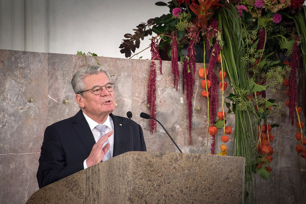 Bundespräsident Joachim Gauck hält eine Ansprache beim Festakt 100 Jahre Goethe-Universität in der Paulskirche in Frankfurt am Main