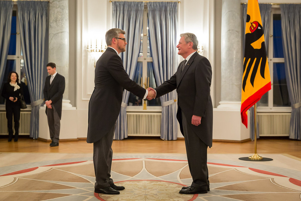 Bundespräsident Joachim Gauck empfängt das Beglaubigungsschreiben von Andrii Melnyk aus der Ukraine