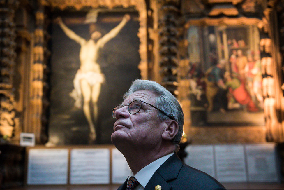 Bundespräsident Joachim Gauck besuchen die Kathedrale in Cuzco anlässlich des Staatsbesuchs in Peru