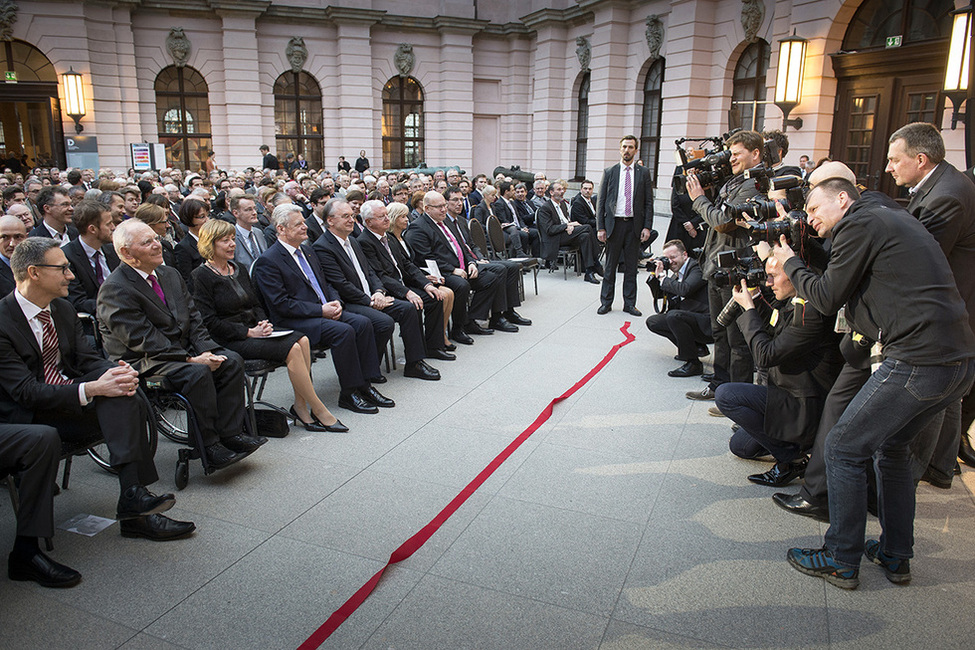 Bundespräsident Joachim Gauck und Daniela Schadt bei der Begegnung mit Pressevertretern im Deutschen Historischen Museum in Berlin anlässlich eines Festaktes zum 200. Geburtstag von Otto von Bismarck