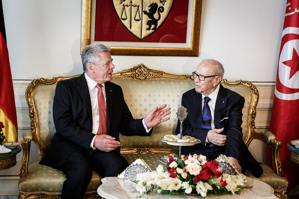 Bundespräsident Joachim Gauck beim Gespräch mit dem Präsidenten der Tunesischen Republik, Béji Caïd Essebsi, anlässlich des Staatsbesuchs in der Tunesischen Republik