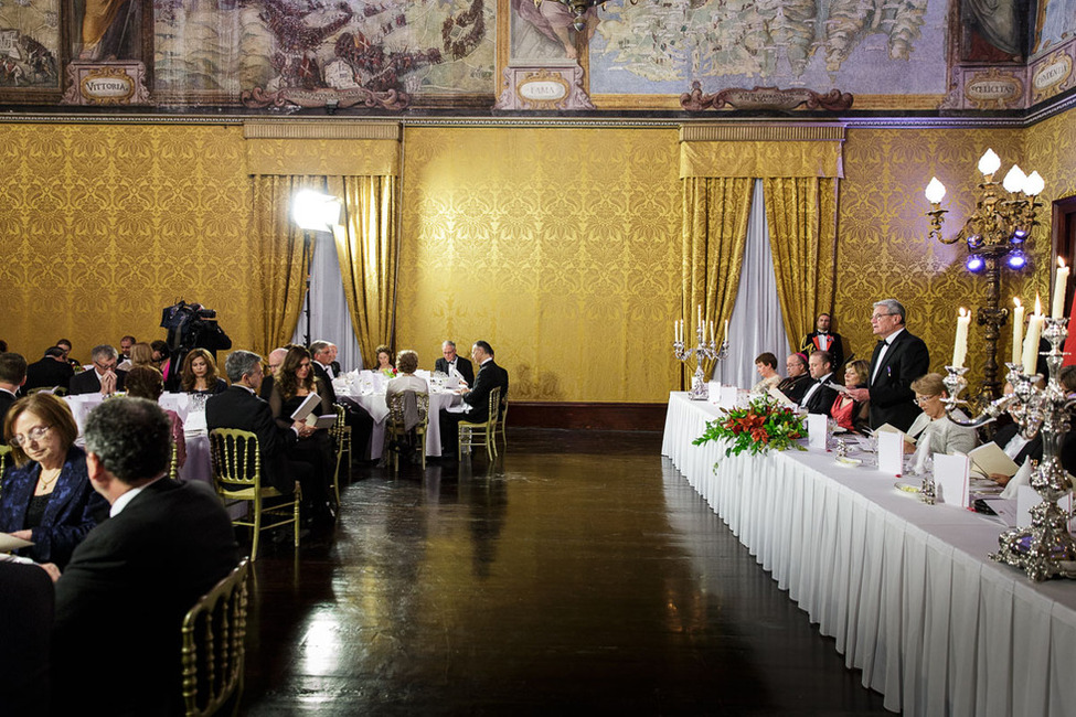 Bundespräsident Joachim Gauck hält eine Rede beim Staatsbankett, gegeben von der Präsidentin der Republik Malta, Marie-Louise Coleiro-Preca, im Großmeisterpalast in Valletta anlässlich des Staatsbesuchs in der Republik Malta