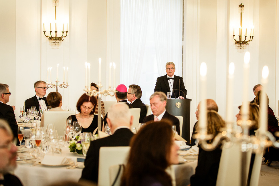 Bundespräsident Joachim Gauck hält eine Rede beim Staatsbankett zu Ehren des Präsidenten des Staates Israel Reuven Rivlin in Schloss Bellevue anlässlich des Staatsbesuchs