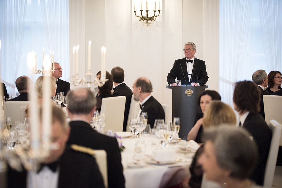 Bundespräsident Joachim Gauck hält eine Rede beim Staatsbankett zu Ehren des Präsidenten der Republik Estland Toomas Hendrik Ilves in Schloss Bellevue anlässlich eines Staatsbesuchs