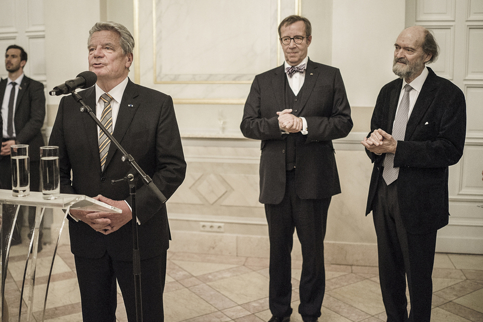 Bundespräsident Joachim Gauck hält eine Rede beim Empfang vom Präsidenten der Republik Estland, Toomas Hendrik Ilves, im Berliner Konzerthaus anlässlich des Staatsbesuchs