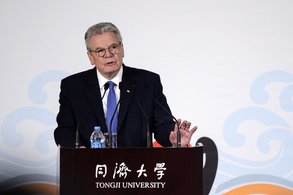 Bundespräsident Joachim Gauck hält eine Rede im Auditorium der Tongji-Universität in Shanghai anlässlich des Staatsbesuchs in der Volksrepublik China 