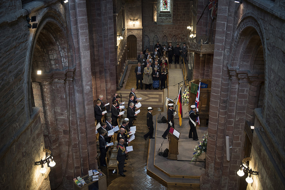 Bundespräsident Joachim Gauck bei der Teilnahme an den Gedenkfeierlichkeiten in der St. Magnus Kathedrale in Kirkwalll anlässlich seiner Teilnahme am Gedenken an die Skagerrakschlacht im Vereinigten Königreich