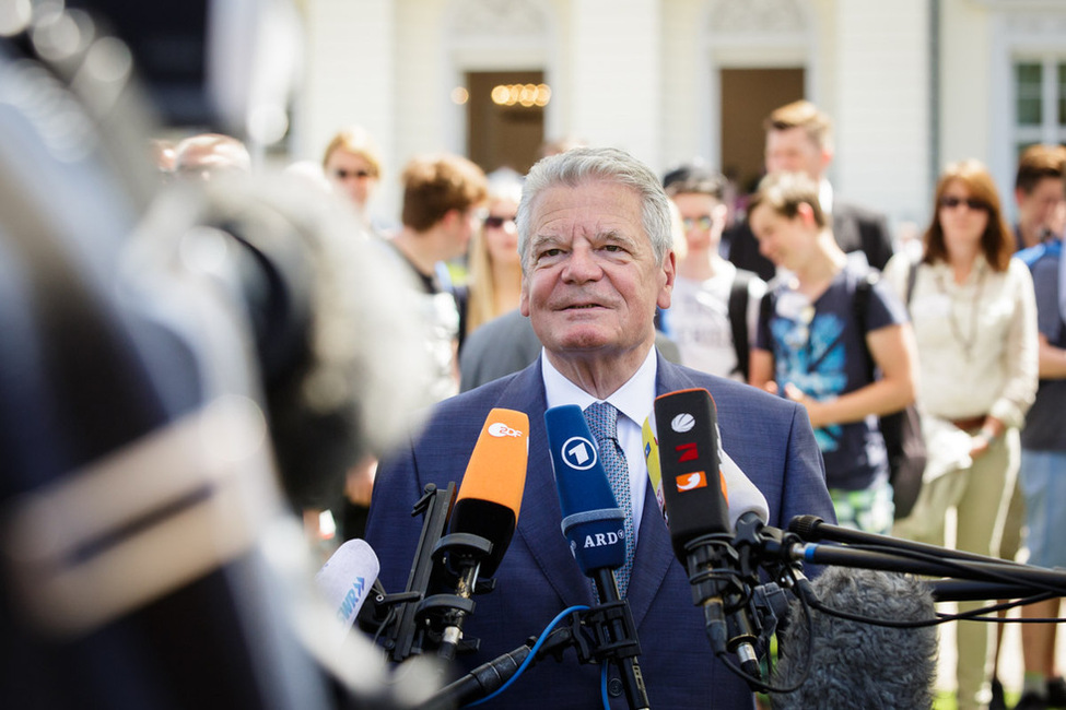 Bundespräsident Joachim Gauck bei der Begegnung mit der Presse nach einem Rundgang über die Woche der Umwelt 2016 in Schloss Bellevue 
