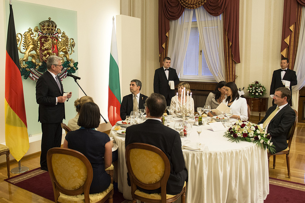 Bundespräsident Joachim Gauck hält eine Ansprache beim Staatsbankett im Wappensaal des Präsidialamtes in Sofia anlässlich der Reise nach Bulgarien 