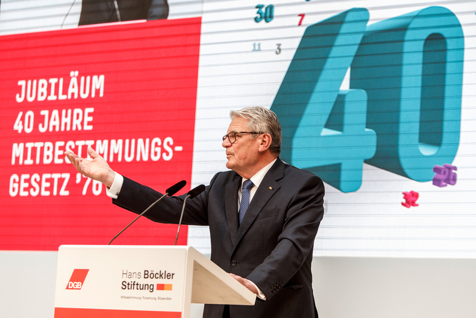 Bundespräsident Joachim Gauck hält eine Ansprache zum Jubiläum "40 Jahre Mitbestimmungsgesetz '76" im Deutschen Historischen Museum in Berlin