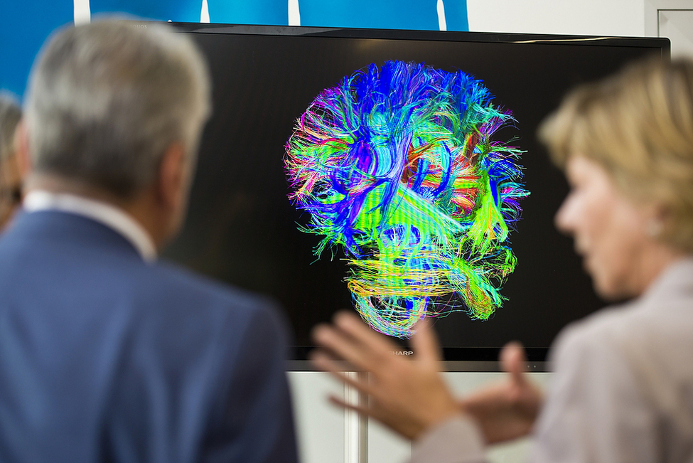 Bundespräsident Joachim Gauck und Daniela Schadt informieren sich über die Grundlagenforschung des Deutschen Zentrums für Neurodegenerative Erkrankungen in Bonn
