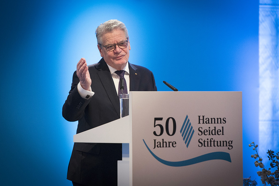 Bundespräsident Joachim Gauck hält eine Ansprache bei der Festveranstaltung zum 50. Jahrestag der Hanns-Seidel-Stiftung in München