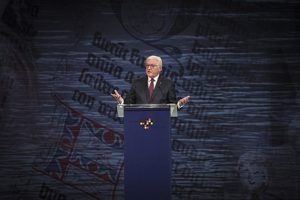 Federal President Frank-Walter Steinmeier holds a speech at the ceremony marking the Day of German Unity in Mainz