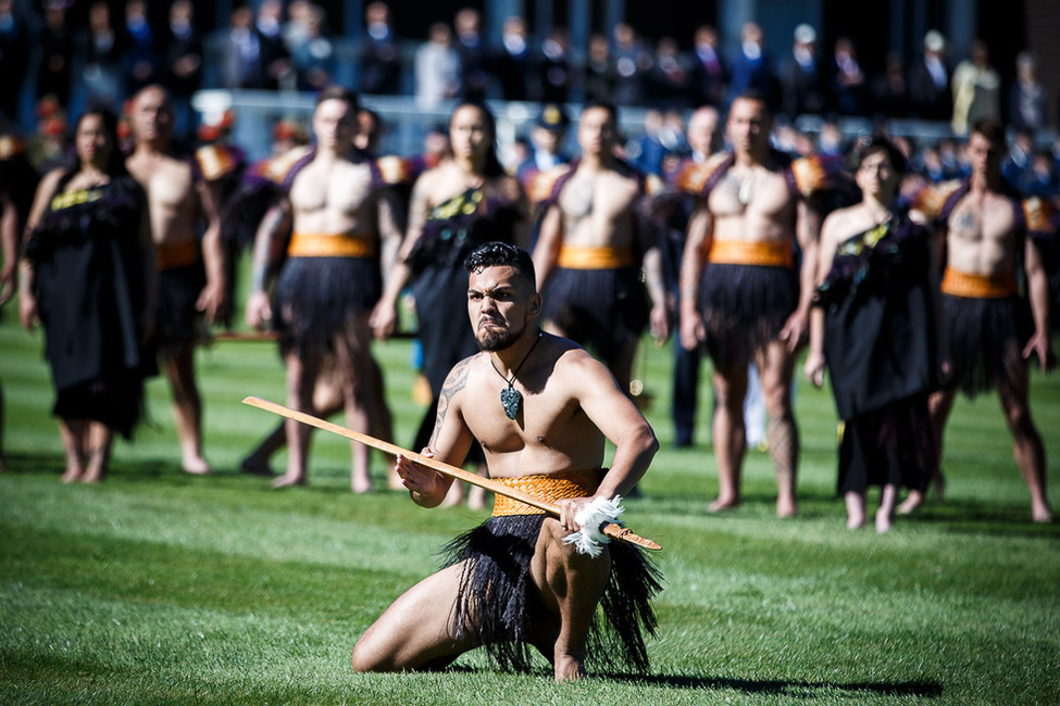 Maori welcoming ceremony (Pōwhiri) for Federal President Frank-Walter Steinmeier before the welcome with military honours by Dame Patsy Reddy, Governor-General of New Zealand, in Wellington on the occasion of his state visit to New Zealand