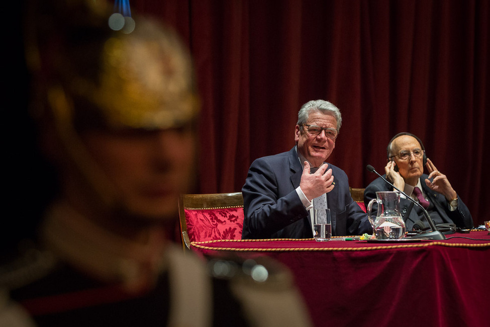 Federal President Joachim Gauck during his speech at the opening of the first Italian German High Level Dialogue on 11 December 2014 in Turin