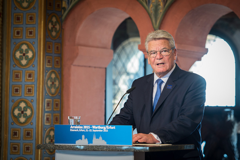 Federal President Joachim Gauck during his speech on the occasion of the Arraiolos Group meeting at the Wartburg  