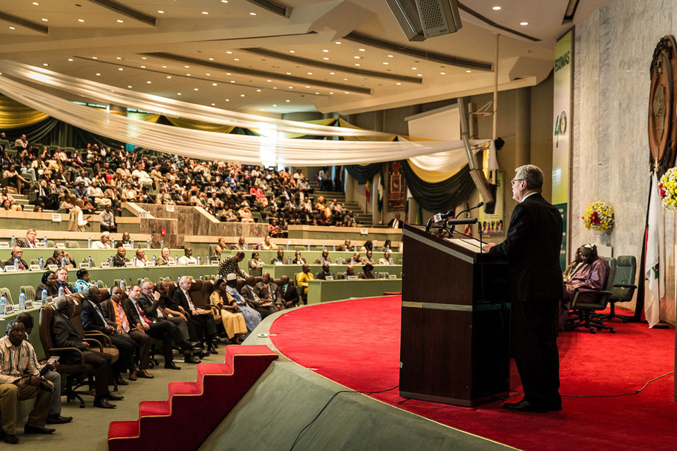 Federal President Joachim Gauck holds a speech in front of the parliament of the Economic Community of West African States (ECOWAS) at their headquarters in Abuja on the occasion of his official visit to Nigeria