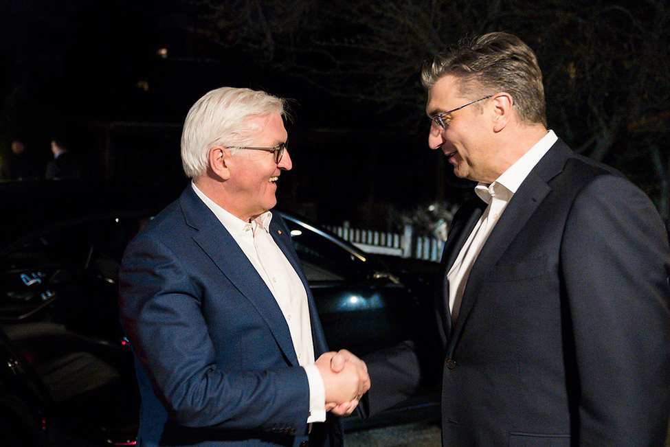 Bundespräsident Frank-Walter Steinmeier bei der Begegnung mit dem Ministerpräsidenten der Republik Kroatien, Andrej Plenković, in Zagreb, Kroatien