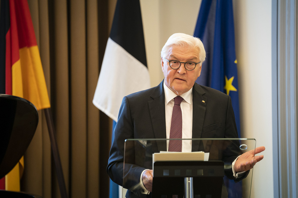 Bundespräsident Frank-Walter Steinmeier hält eine Ansprache beim Festakt zum 100-jährigen Bestehen der estnischen Botschaft in Berlin.