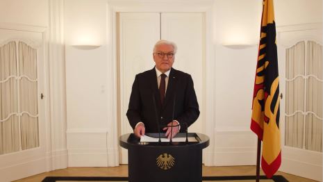 Bundespräsident Frank-Walter Steinmeier in seiner Videoansprache beim Konzert zum 75. Gründungsjubiläum des NDR Elbphilharmonie Orchesters (© Videostill) Bundespräsident Frank-Walter Steinmeier in seiner Videoansprache beim Konzert zum 75. Gründungsjubiläum des NDR Elbphilharmonie Orchesters