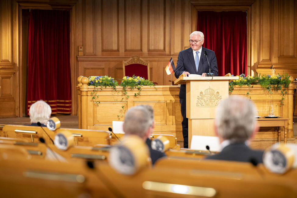 Bundespräsident Frank-Walter Steinmeier bei einer Ansprache vor dem Schwedischen Reichstag während des Staatsbesuchs in Schweden