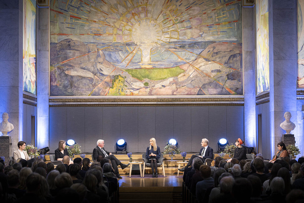 Bundespräsident Steinmeier nimmt an einer Podiumsdiskussion mit Studierenden in der Universität Oslo zum Thema "Wehrhafte Demokratie - Perspektiven aus Norwegen und Deutschland" teil