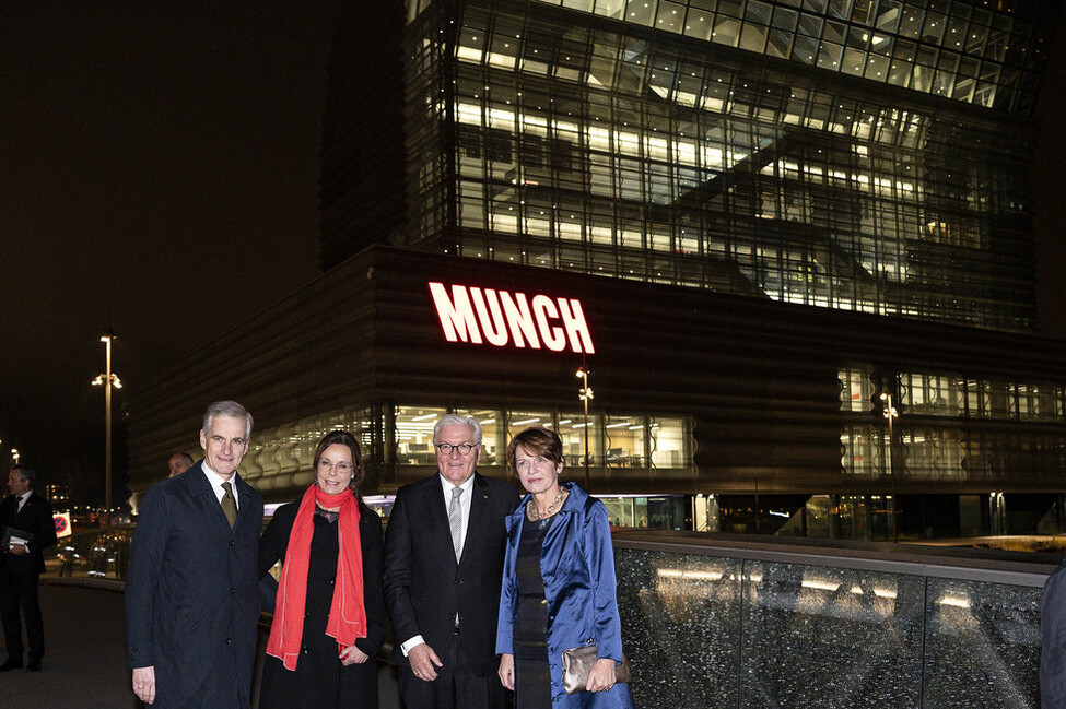 Bundespräsident Steinmeier, Elke Büdenbender, der norwegische Ministerpräsident, Jonas Gahr Støre und Marit Slagsvold besuchen das Munch Museum