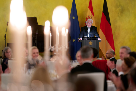 Bundespräsident Frank-Walter Steinmeier hält eine Ansprache beim Staatsbankett zu Ehren von König Felipe VI. und Königin Letizia von Spanien im Großen Saal in Schloss Bellevue