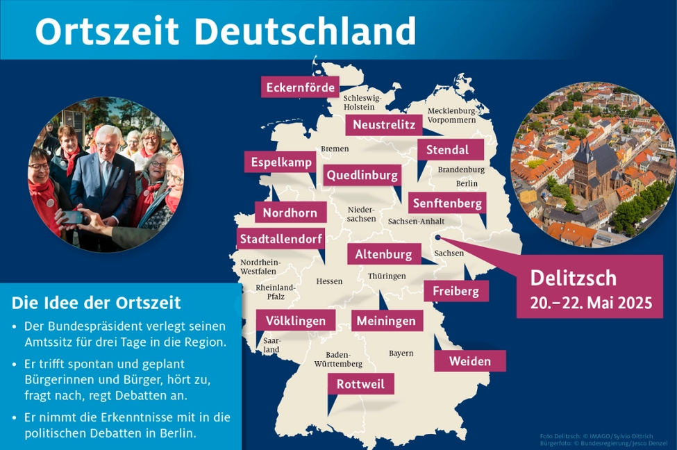 Karte zur Ortszeit Delitscch (© Bundespräsidialamt) Karte zur Ortszeit Delitscch