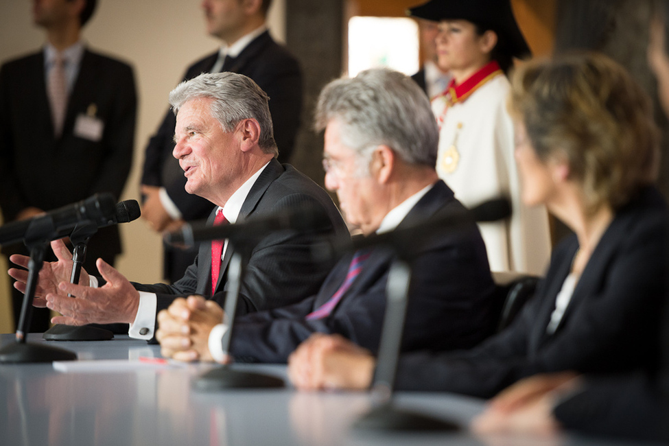 Bundespräsident Joachim Gauck bei der gemeinsamen Begegnung mit der Presse (© Jesco Denzel) Bundespräsident Joachim Gauck bei der gemeinsamen Begegnung mit der Presse