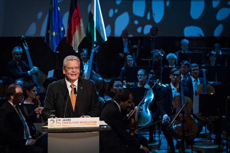 Bundespräsident Joachim Gauck hält die 'Rede zur Demokratie' im Leipziger Gewandhaus anlässlich der Erinnerung an die Friedliche Revolution