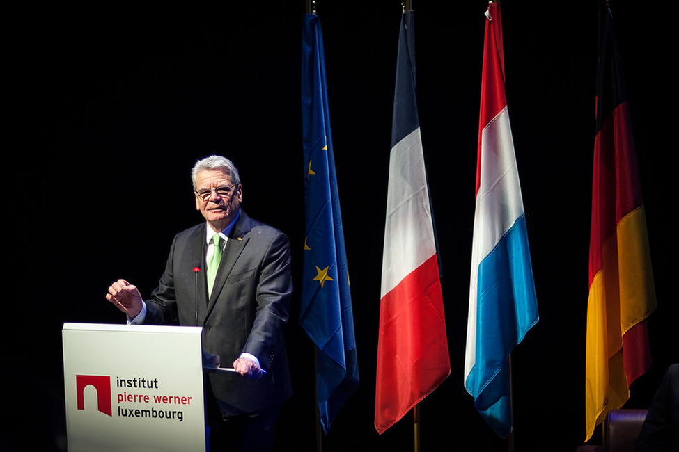 Bundespräsident Joachim Gauck hält eine Rede am Institut Pierre Werner anlässlich des Staatsbesuchs im Großherzogtum Luxemburg