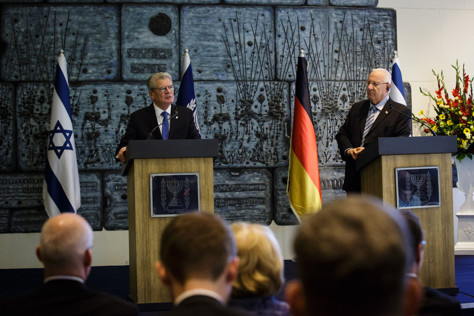 Bundespräsident Joachim Gauck bei einer gemeinsamen Begegnung mit der Presse, anlässlich des Besuchs im Staate Israel, in der Residenz des Staatspräsidenten