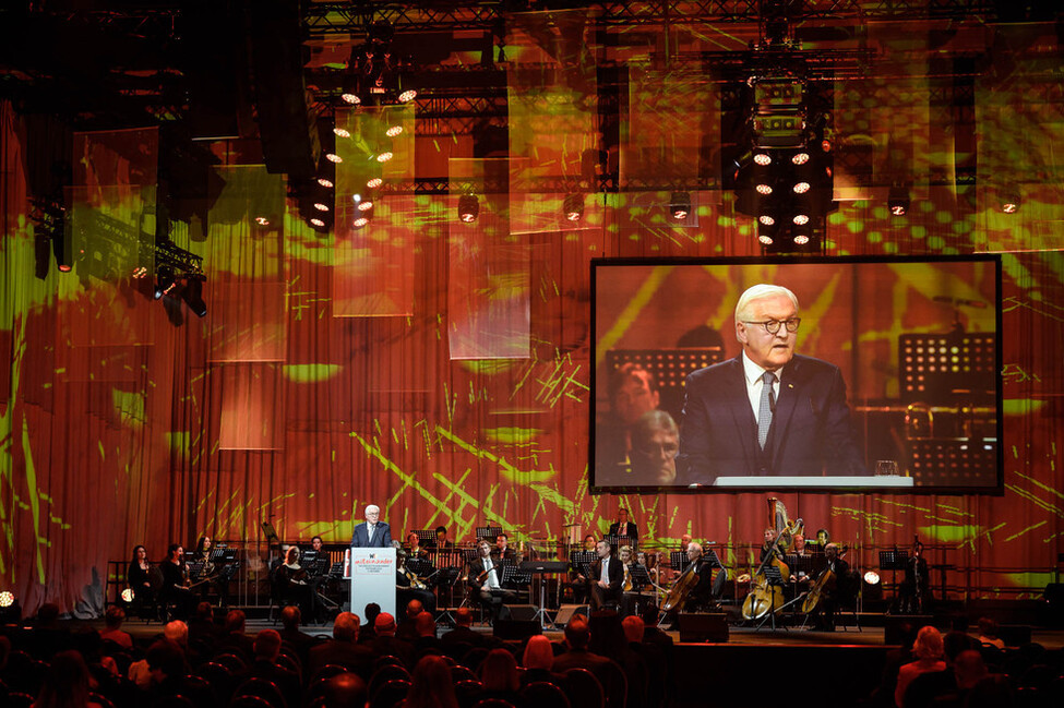 Federal President Frank-Walter Steinmeier held a speech at the ceremony marking the Day of German Unity in Potsdam