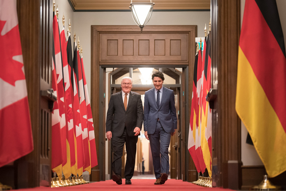 Justin Trudeau, Prime Minister of Canada, welcomes Federal President Steinmeier at Parliament Hill. 